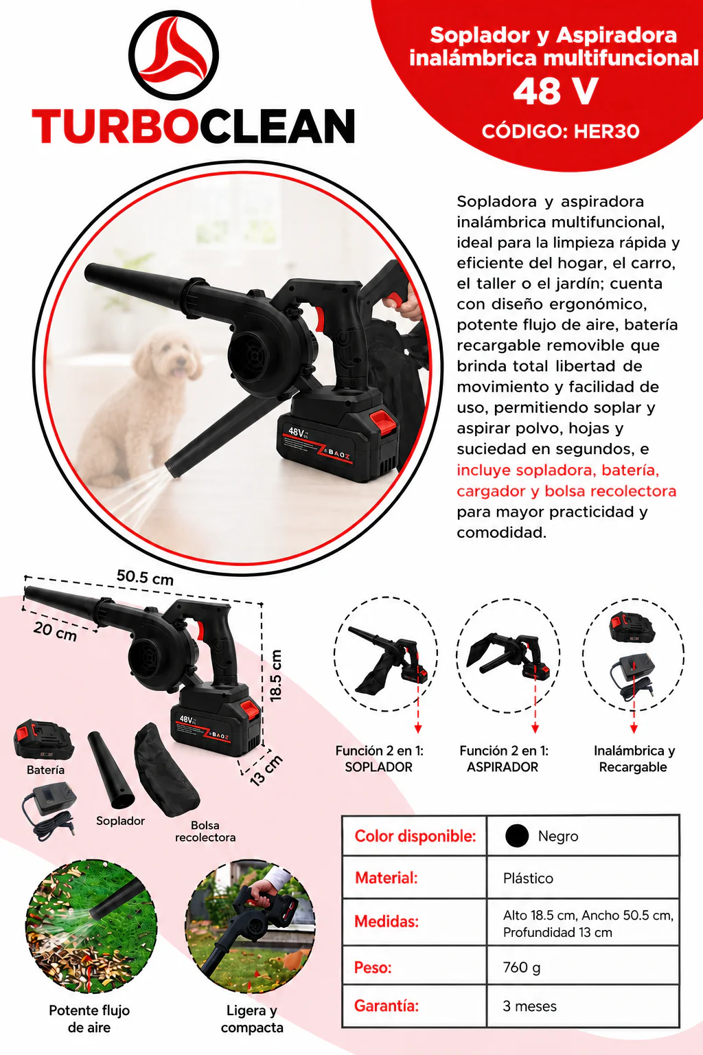 TurboClean® Sopladora y Aspiradora 2 en 1